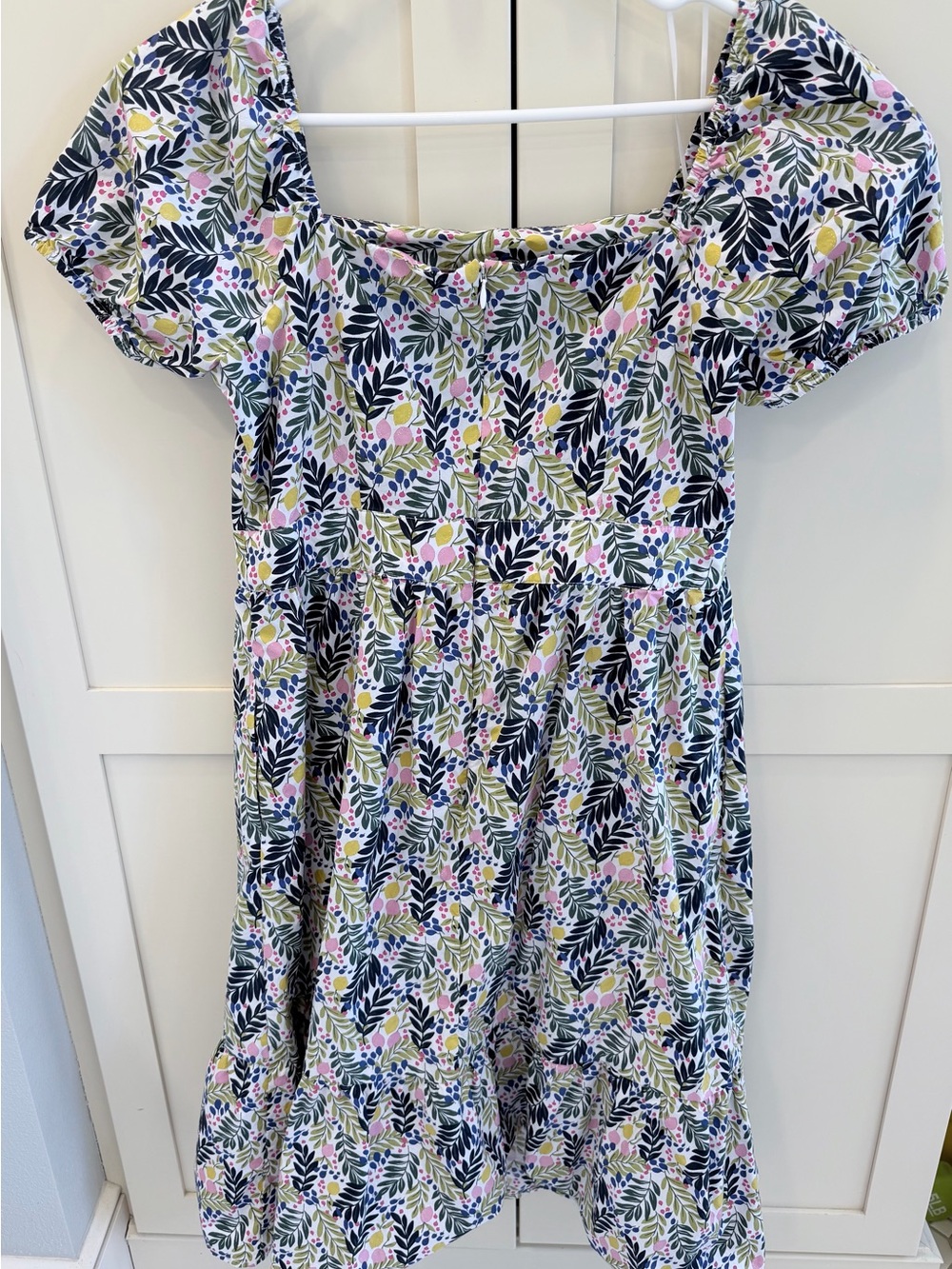 Boden Navy, Pink & Green Floral Puff-Sleeve Midi Dress